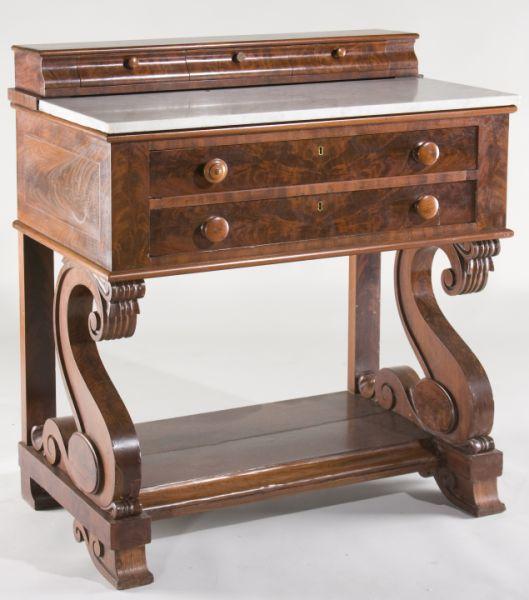 Appraisal: American Empire Marble Top Dressing Table circa mahogany and figured