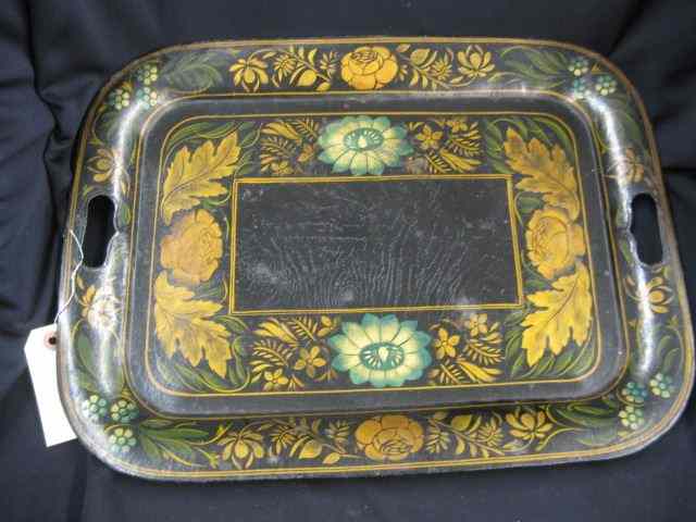 Appraisal: Tole Decorated Tin Tray cut-out handles '' x ''