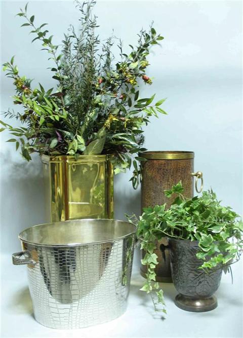 Appraisal: GROUP OF DECORATIVE METAL WARES Including a brass umbrella stand