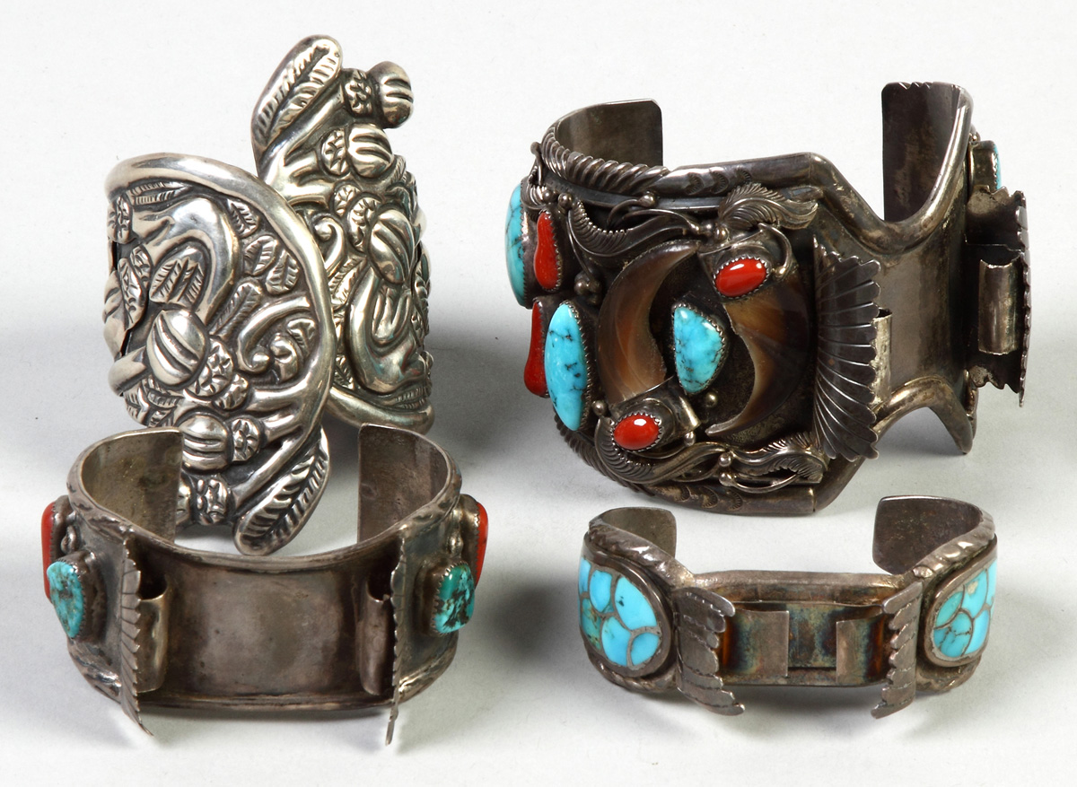 Appraisal: Three Silver Turquoise Watch Cuffs tog w one Silver Cuff