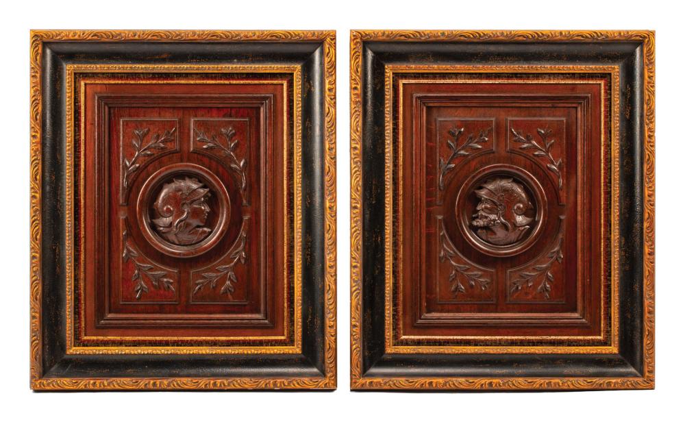 Appraisal: Pair of Framed Carved Wood Panels th c each with