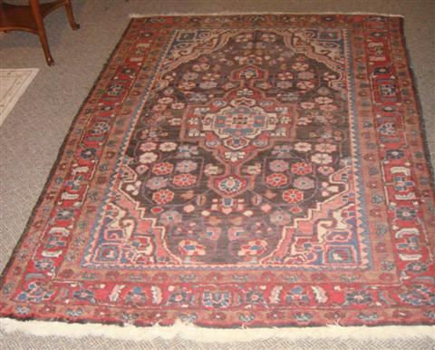 Appraisal: HAMADAN-PINK RED BLUE CREAM AND BROWN CENTER MEDALLION RUG x