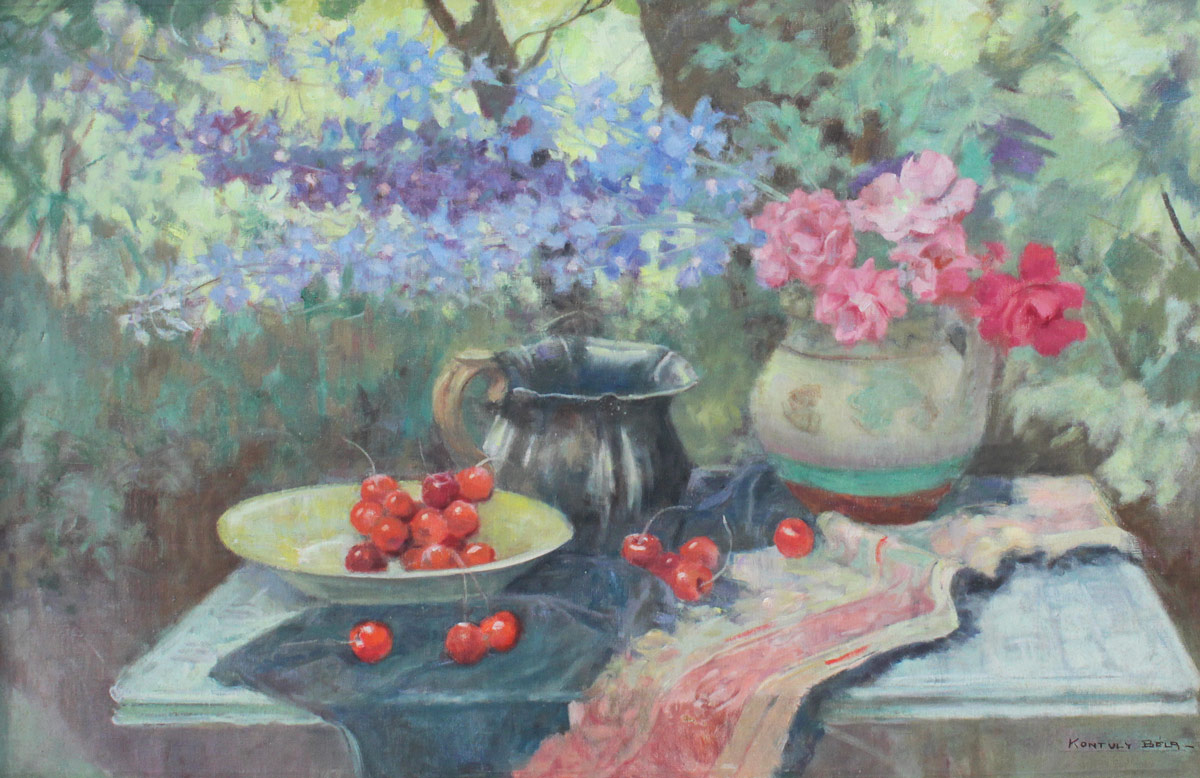 Appraisal: KONTULY Bela Hungarian - Still Life of Cherries Water Pitcher