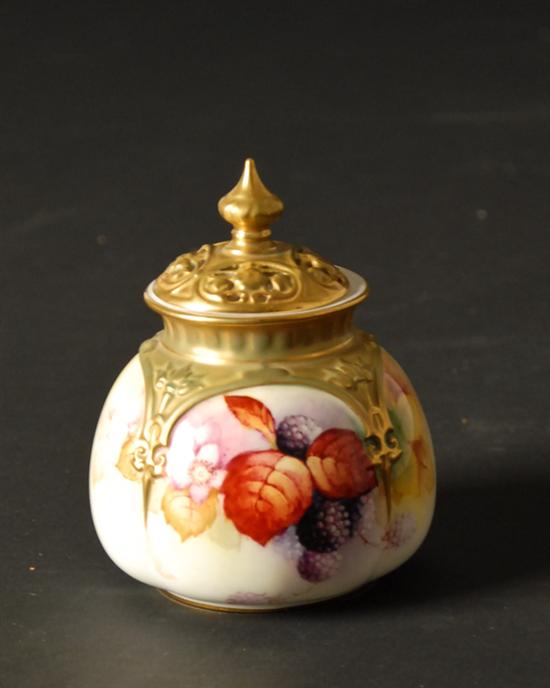 Appraisal: A Royal Worcester Handpainted Potpourri Jar in a bombe form