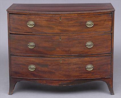 Appraisal: GEORGE III INLAID MAHOGANY BOW-FRONT CHEST OF DRAWERS The cross-banded