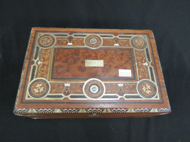 Appraisal: th Century Inlaid Lap Desk fancy metal wood and abalone