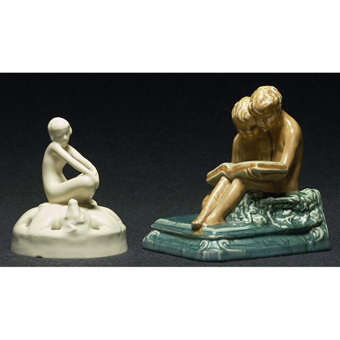 Appraisal: Rookwood flower frog girl and frog covered with an ivory