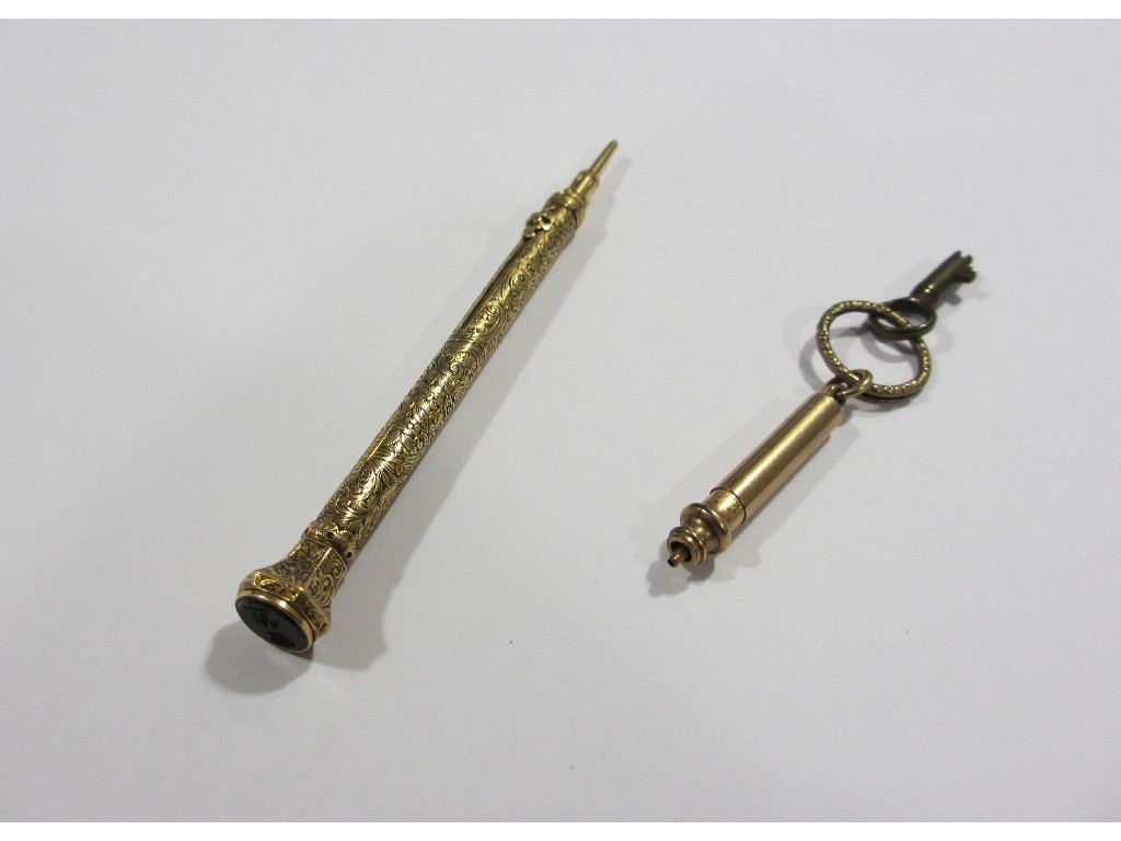 Appraisal: Lot comprising a highly engraved Victorian yellow metal pencil with