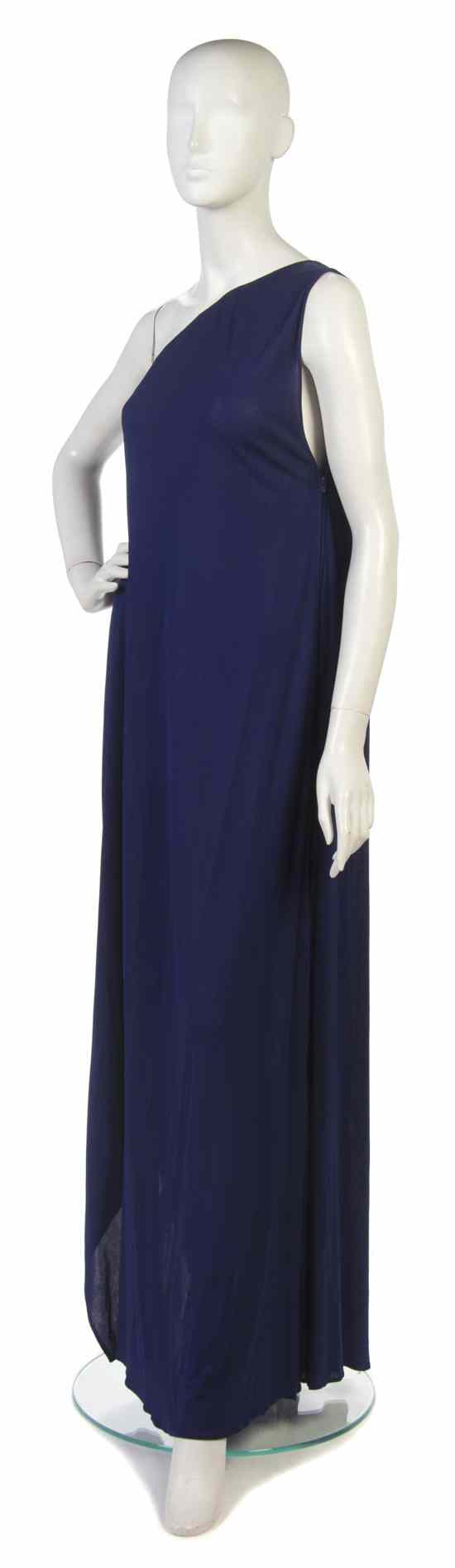 Appraisal: A Pauline Trigere Purple Silk Evening Gown single shoulder Labeled