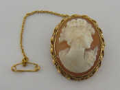 Appraisal: A s carat gold and shell cameo brooch depicting a