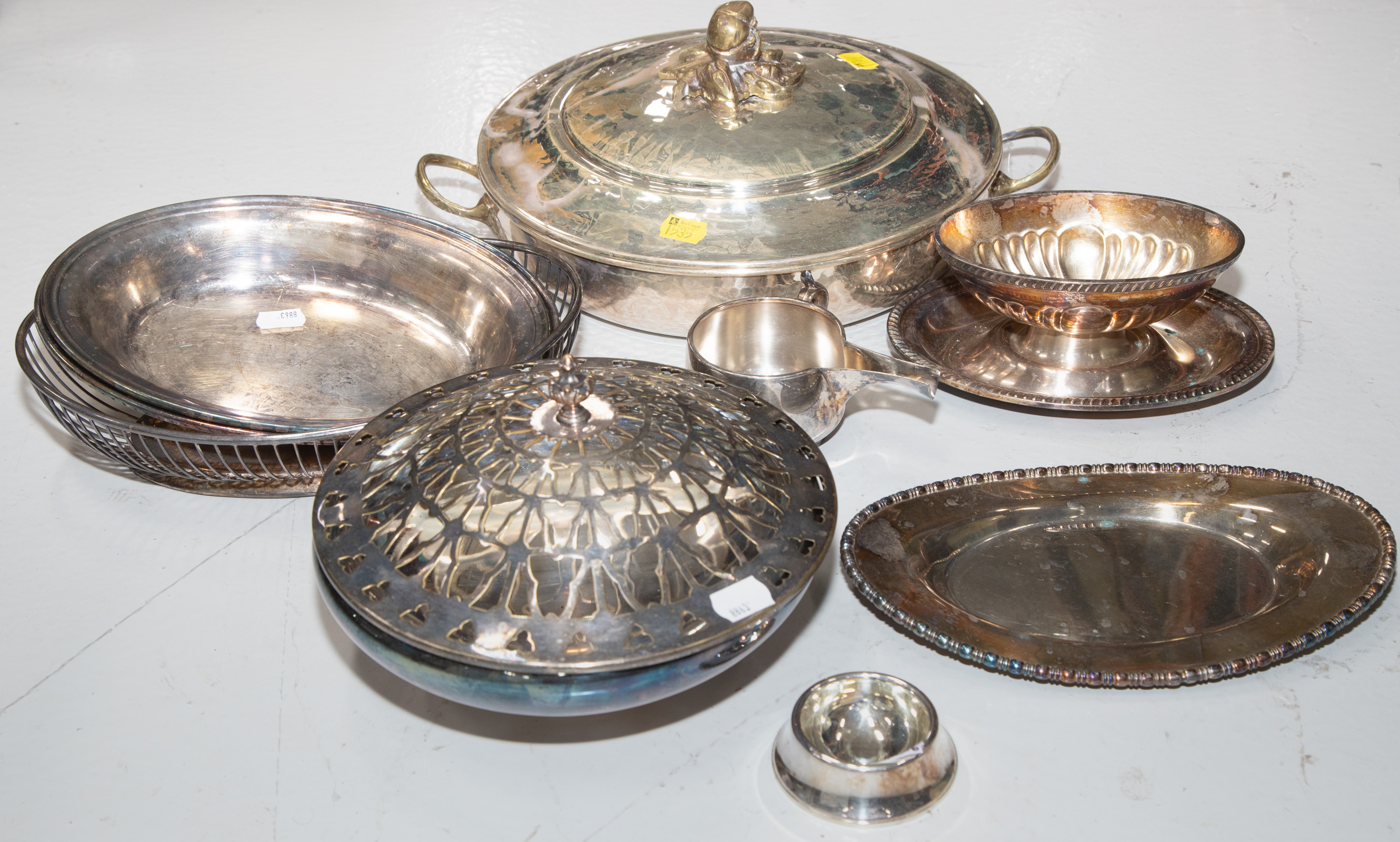 Appraisal: BOX OF ASSORTED SILVER PLATED ITEMS Includes lidded serving dishes