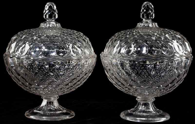 Appraisal: Pair of Flint Glass Covered Fruit Compotesprobably Pittsburgh Glass both