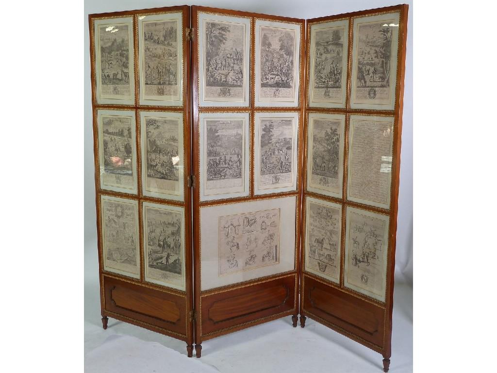 Appraisal: TH CENTURY MAHOGANY AND PARCEL GILT THREE FOLD DAUGHT SCREEN