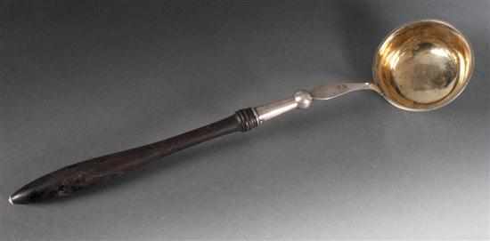 Appraisal: German silver ladle with turned ebony handle marked Hachenberg mid-