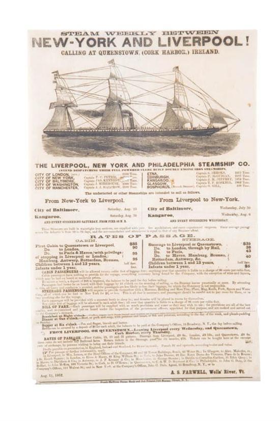 Appraisal: STEAMSHIP ADVERTISING BROADSIDE New York Frank McElroy Steam Book and