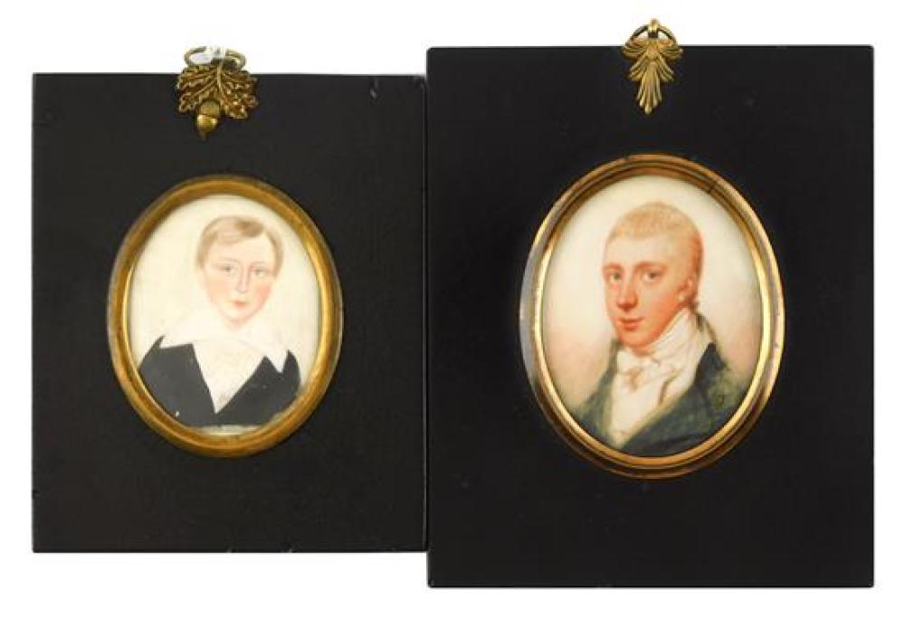 Appraisal: MINIATURE Two miniatures a boy and young man rectangular and