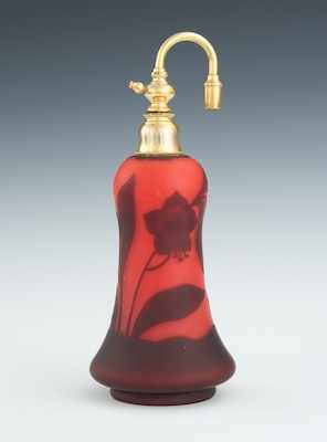 Appraisal: A Cameo Cut Glass Atomizer circa 's Cherry color glass