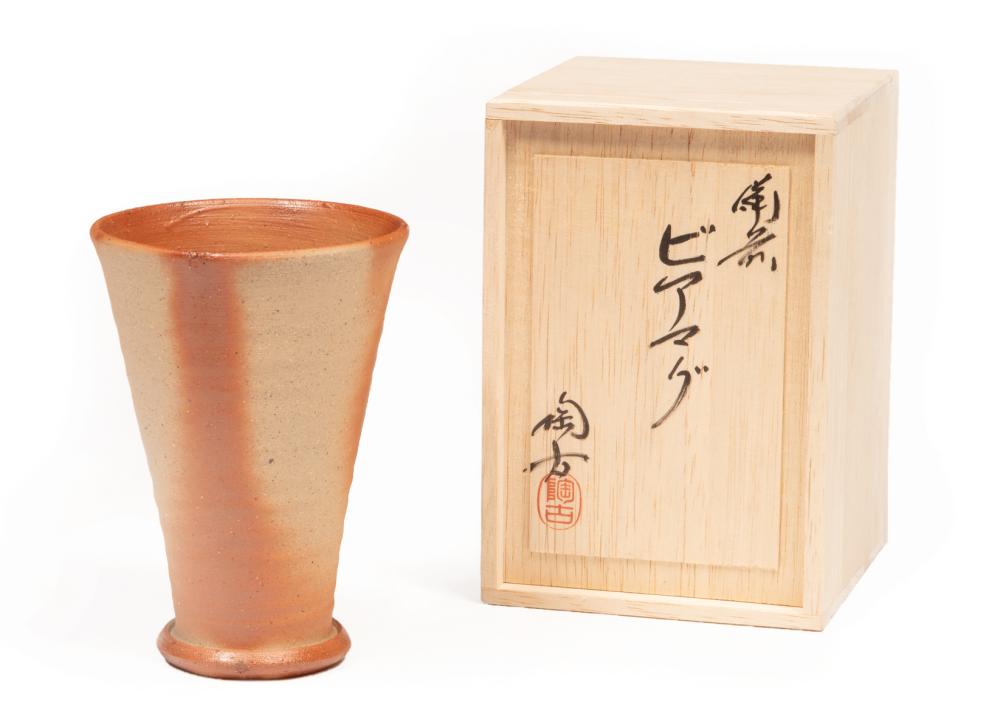 Appraisal: Japanese Bizen Pottery Beer Goblet by Konishi Toko - c