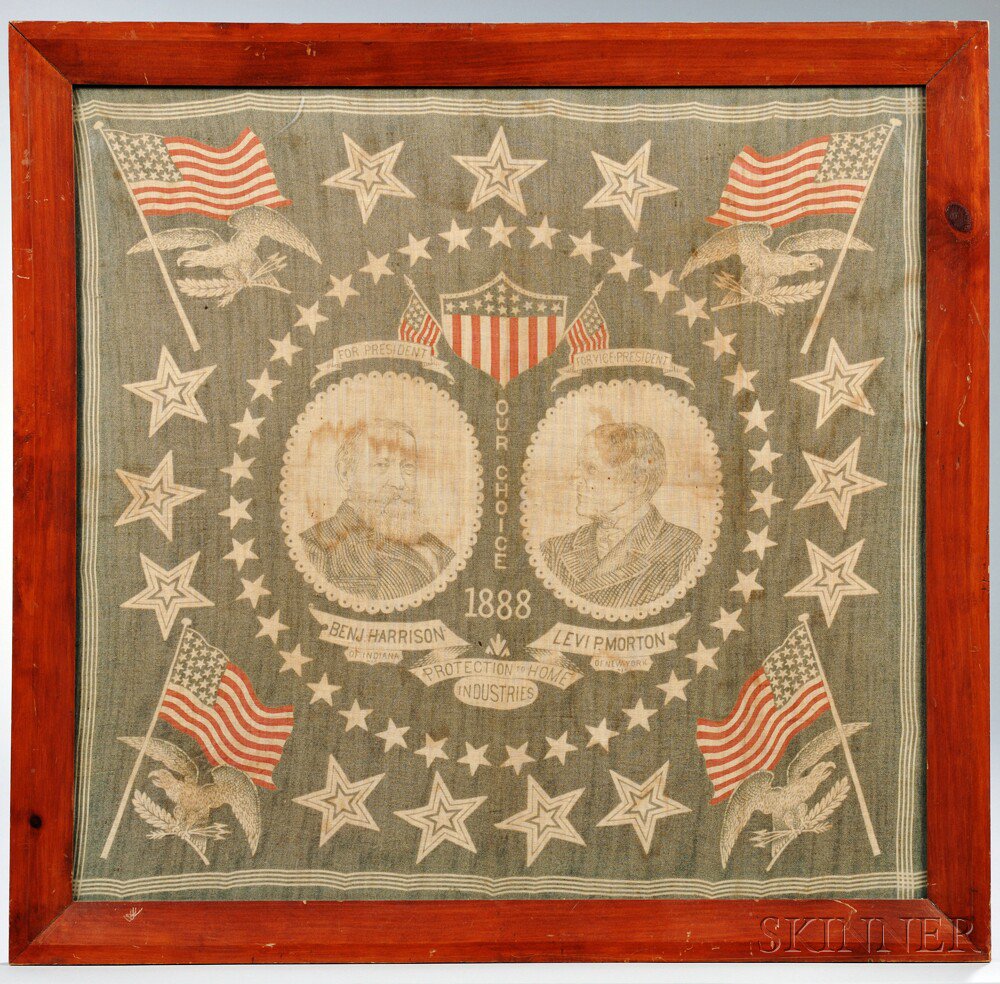 Appraisal: Framed Harrison Morton Cotton Campaign Bandana late th century depicting