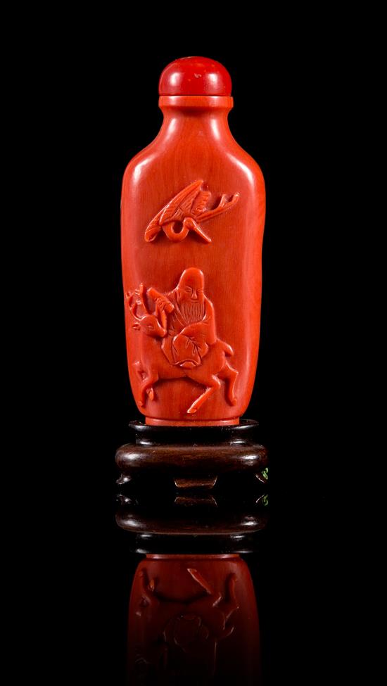 Appraisal: Sale Lot A Red Coral Snuff Bottle of flattened rectangular