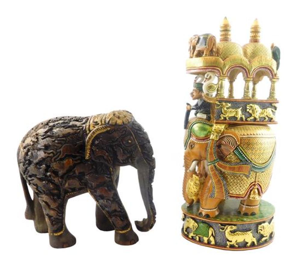 Appraisal: ASIAN Two decorative elephant sculptures likely Indian th C details