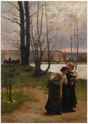 Appraisal: Painting after Lerolle two women walking down a path lower