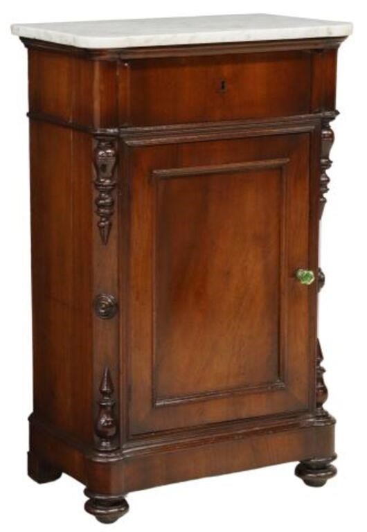 Appraisal: Italian marble-top mahogany bedside cabinet th c fitted with single