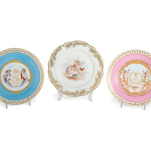 Appraisal: Three S vres Painted and Gilt Porcelain Cabinet Plates French