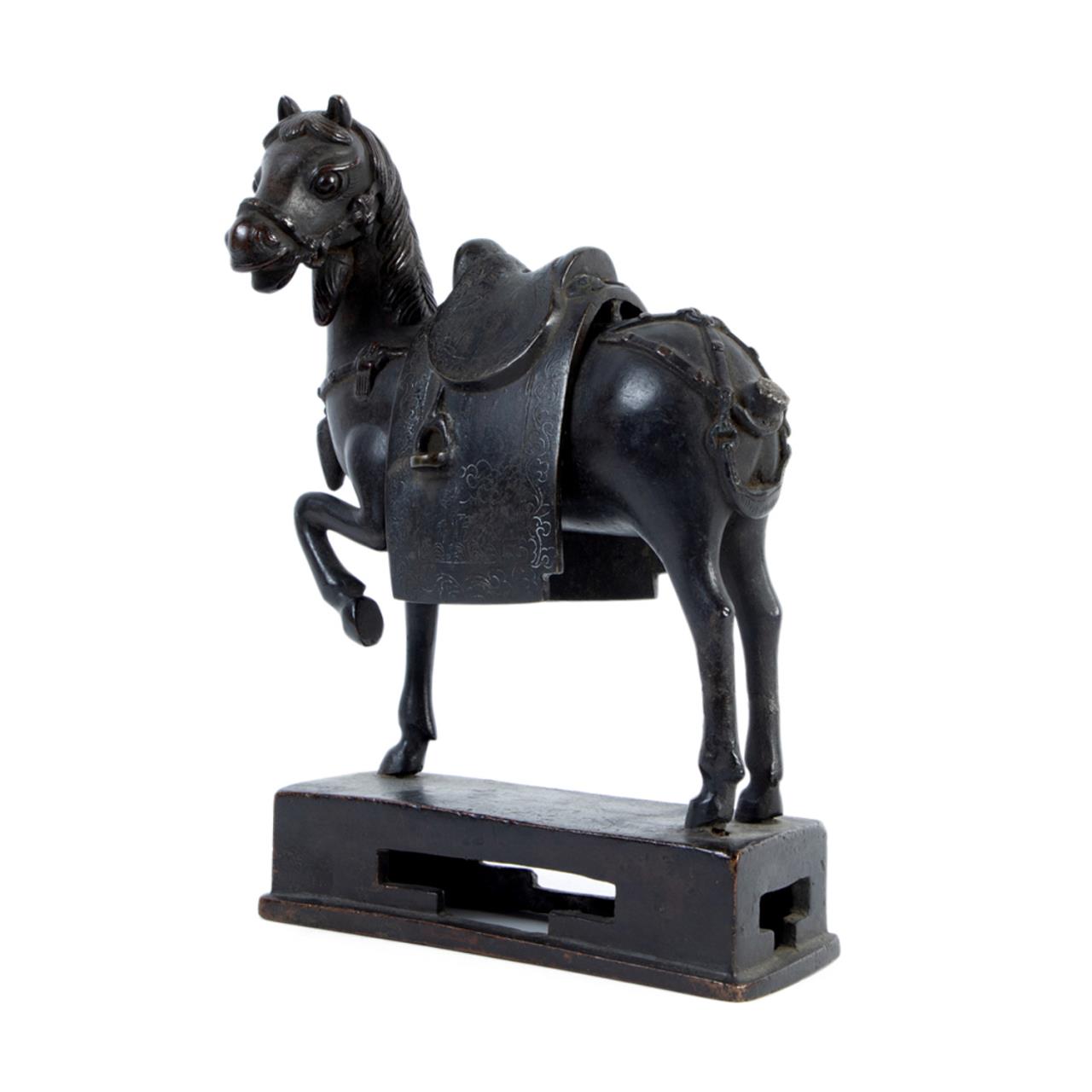 Appraisal: PATINATED METAL HORSE IN THE CHINESE TASTE Two piece patinated