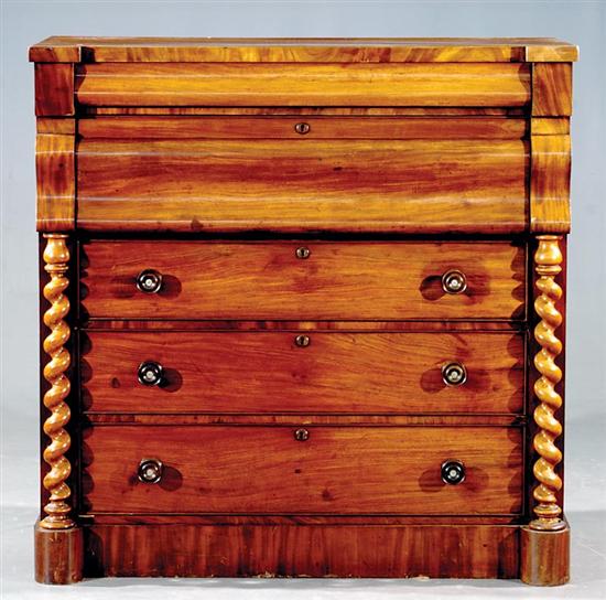 Appraisal: Scottish carved mahogany chest of drawers circa breakfront top over