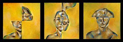 Appraisal: DAVID BREUER-WEIL b TRIPTYCH HEAD I II III Oil on