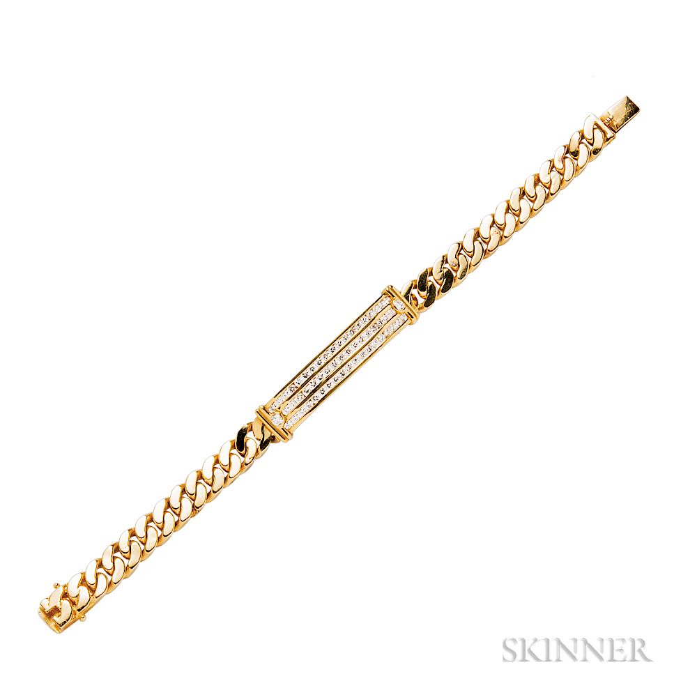 Appraisal: High-karat Gold and Diamond Bracelet High-karat Gold and Diamond Bracelet