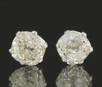 Appraisal: A Pair of Mine Cut Diamond Stud Earrings Platinum stud