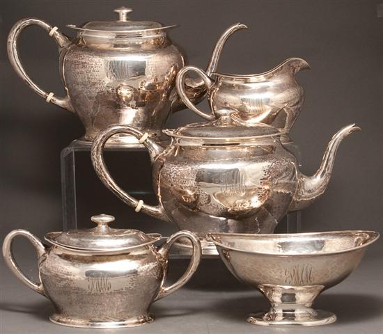 Appraisal: American hammered-silver five-piece tea and coffee service LeBolt Co Chicago