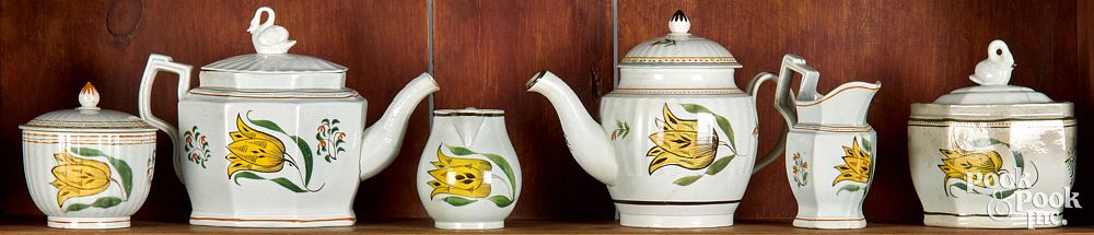 Appraisal: Six pieces of Leeds yellow tulip pearlware Six pieces of