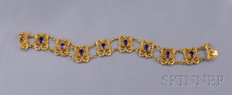 Appraisal: Art Nouveau kt Gold and Amethyst Bracelet composed of shaped