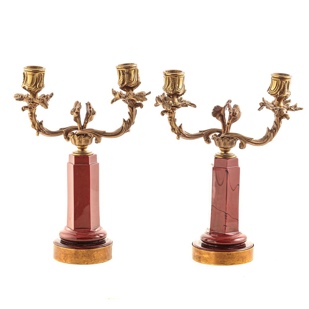 Appraisal: Pair French Empire Style Lithylin Candelabra Late th century hexagonal