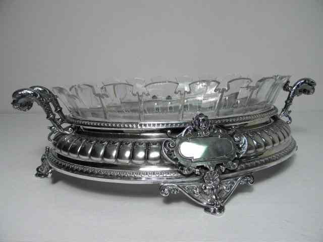 Appraisal: Koch Bergfeld th century German silver and crystal jardiniere Silver