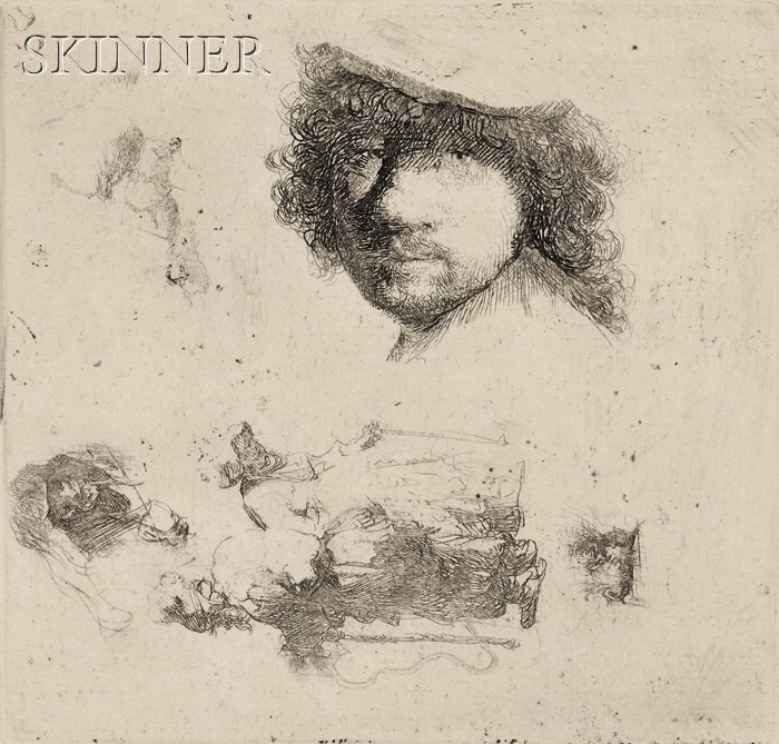 Appraisal: Rembrandt van Rijn Dutch - Sheet of Studies Head of