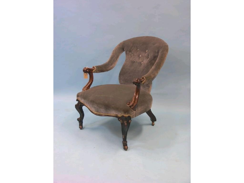 Appraisal: A Victorian rosewood-framed drawing room armchair tub-shape with buttoned pale