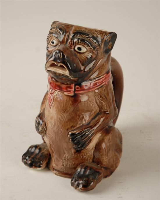 Appraisal: A Majolica Bulldog or Pug-form Pitcher glazed brown with a