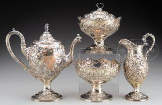 Appraisal: EXCEPTIONAL EARLY FOUR PIECE COIN SILVER TEA SERVICE BY S