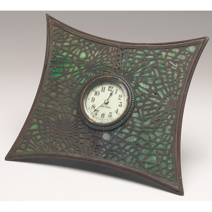 Appraisal: Art Nouveau clock bronzed metal with a pine needle pattern