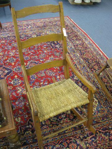 Appraisal: Early Country Rocker rush seat ladder back High x -