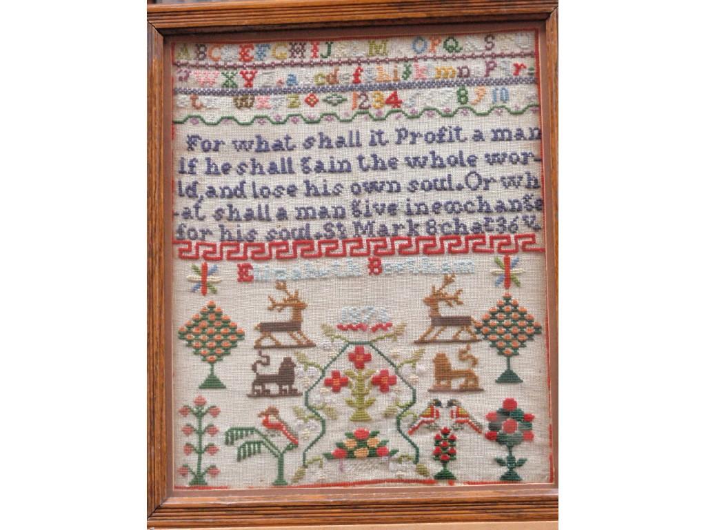 Appraisal: A Victorian sampler by Elizabeth Betthan dated worked in colourful