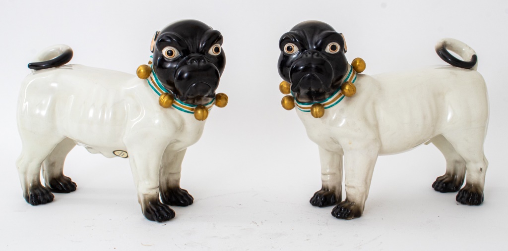 Appraisal: MOTTAHEDDEH MEISSEN STYLE PORCELAIN PUG DOGS PAIR Mottaheddeh slip-cast porcelain