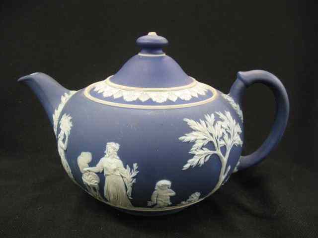 Appraisal: Wedgwood Dark Blue Jasperware Teapot classical maiden garden scenes ''