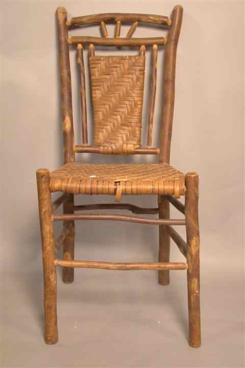 Appraisal: AMERICAN TRAMP ART RUSH SEAT TWIG SIDE CHAIR late th