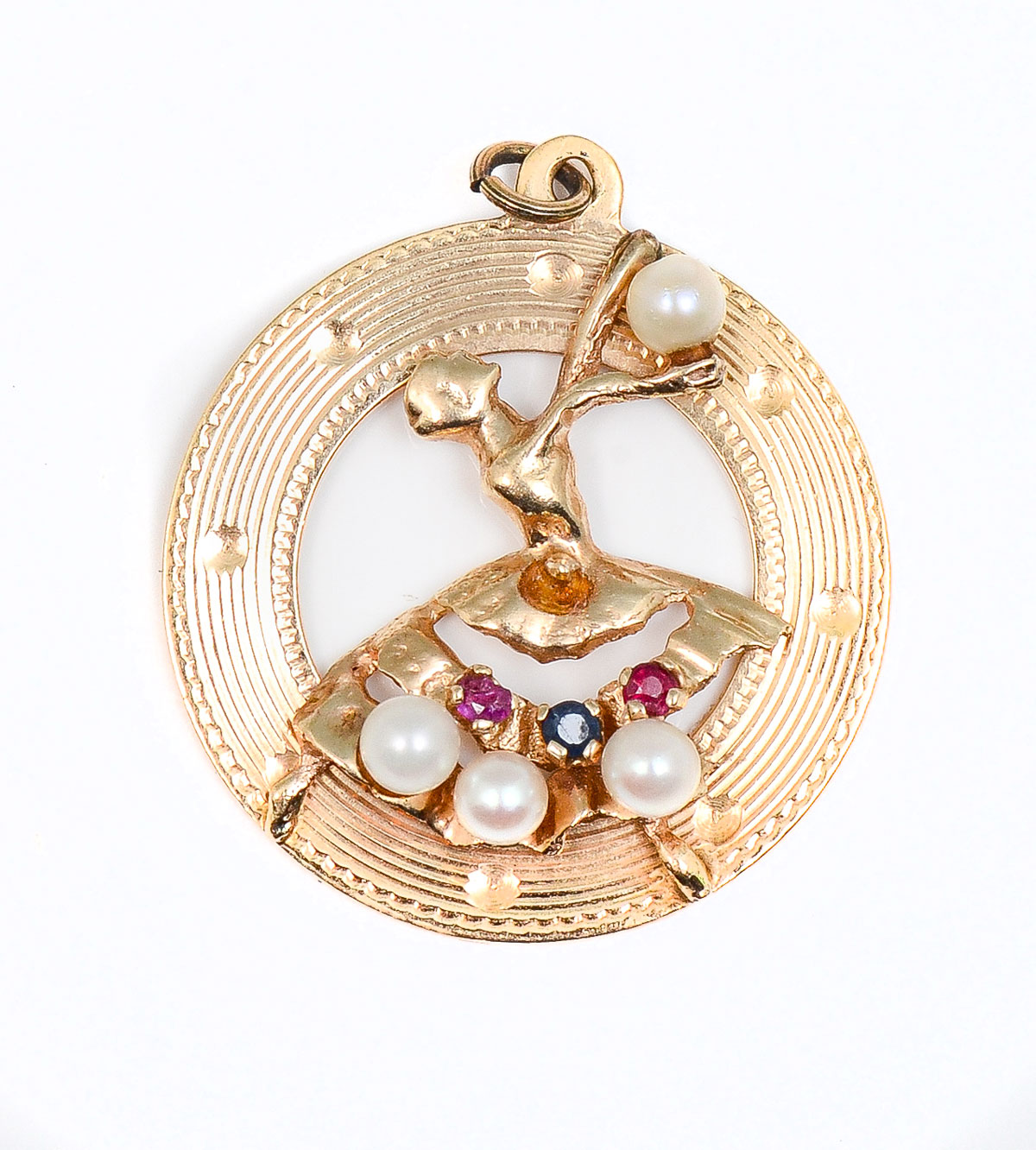 Appraisal: K BALLERINA CIRCLE PENDANT WITH GEMS Vintage K yellow gold