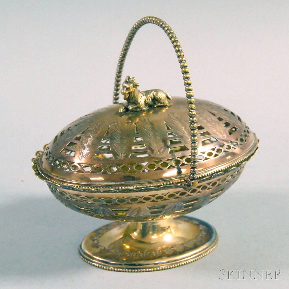 Appraisal: British Victorian Silver-plated Covered Basket with goat finial Estimate -